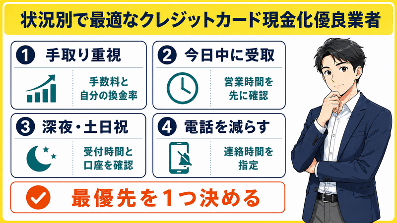 状況別で最適なクレジットカード現金化優良業者