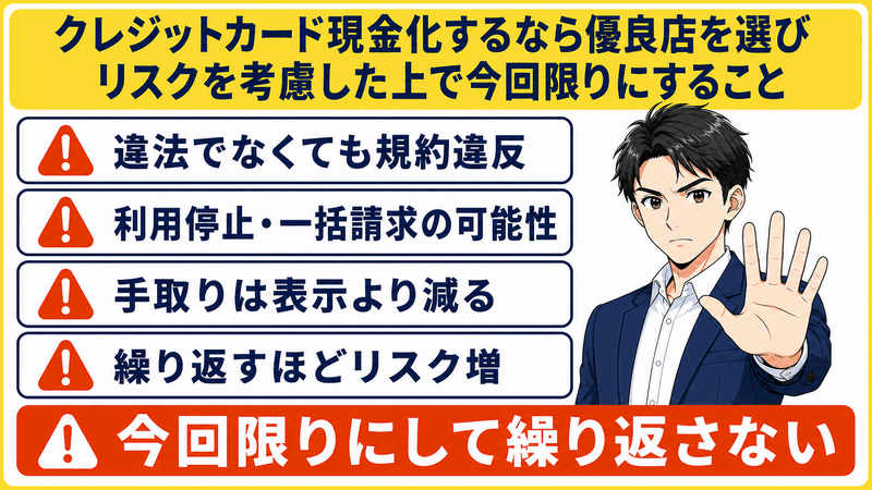 クレジットカード現金化するなら優良店を選びリスクを考慮した上で今回限りにすること